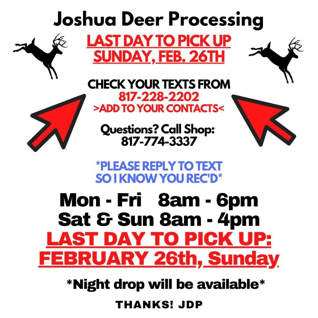 Joshua Deer Processing, Deer, Elk, Hogs, for Hunters